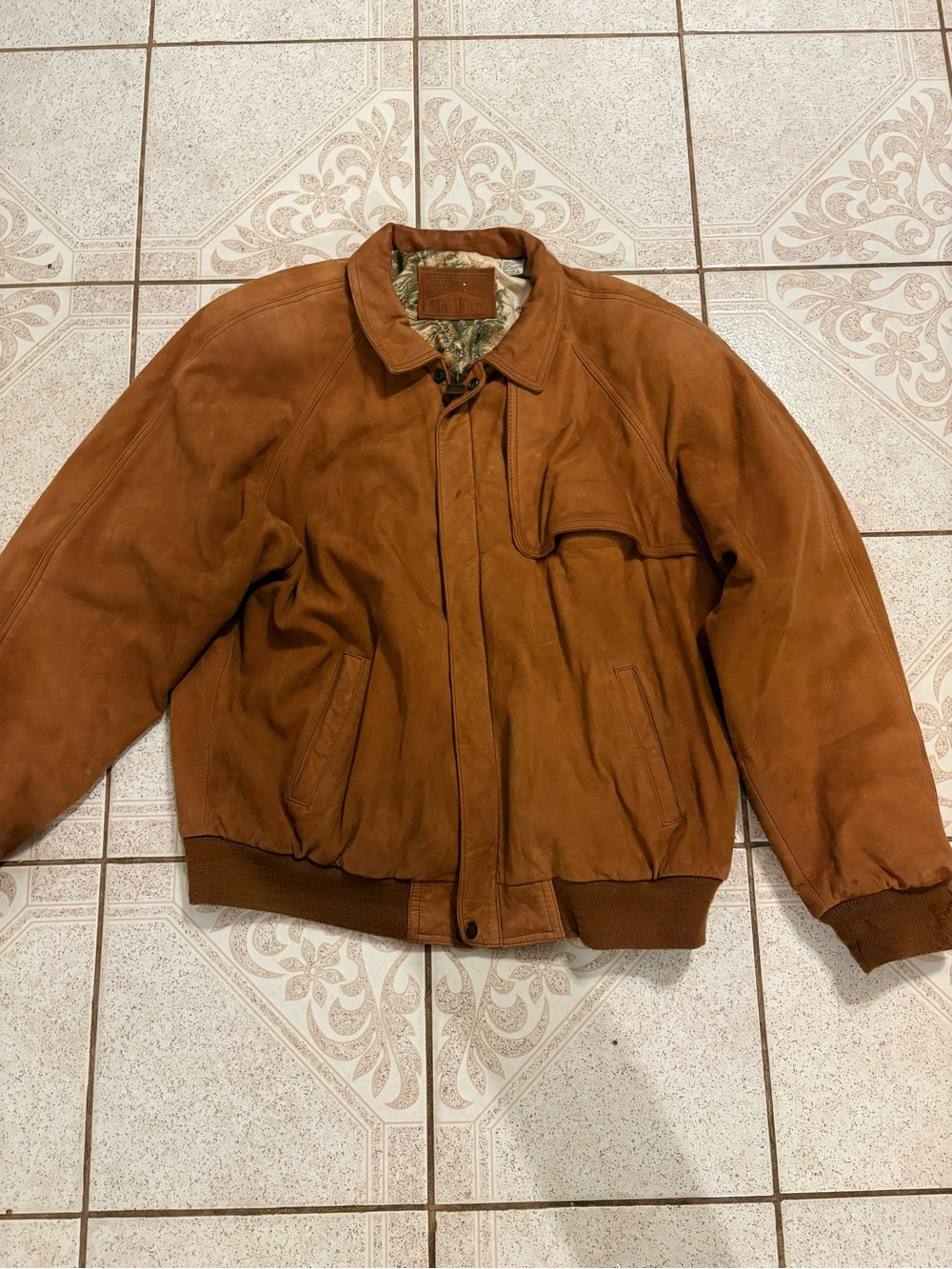 Marlboro Chestnut Brown Suede Bomber Jacket with Ribbed Hem